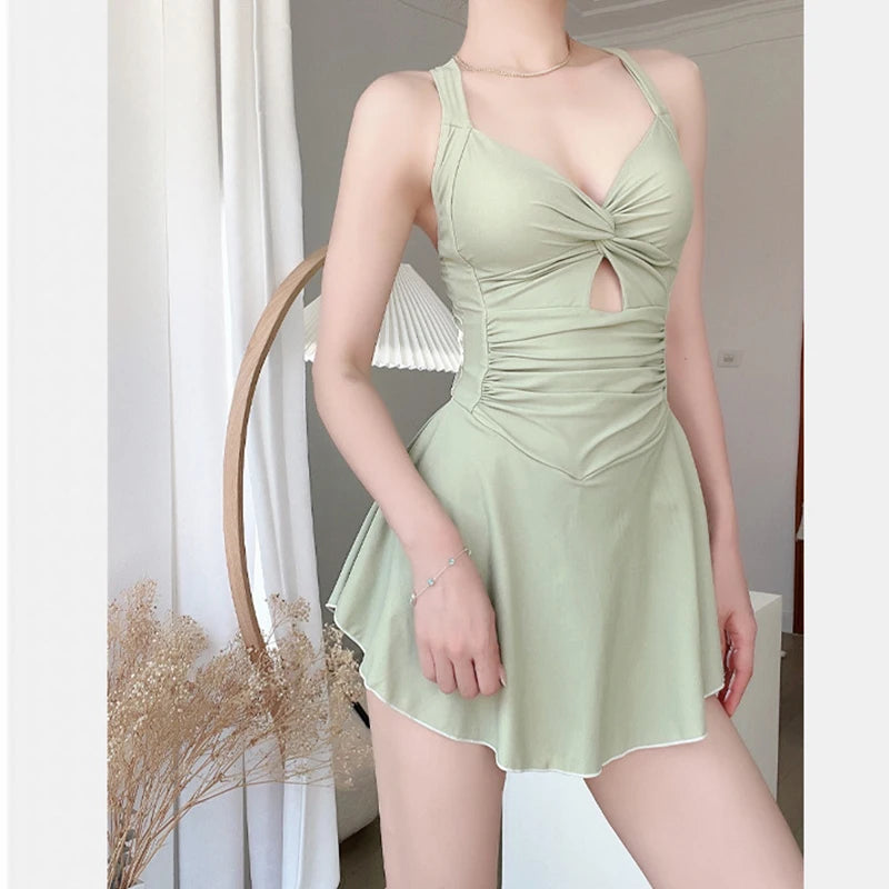 Women Hanging Neck Sweet Cute Swimwear Sexy One-piece Beach Wear Swim Suit Beach Dress Swimsuit High Waist Bathing Suit For Girls