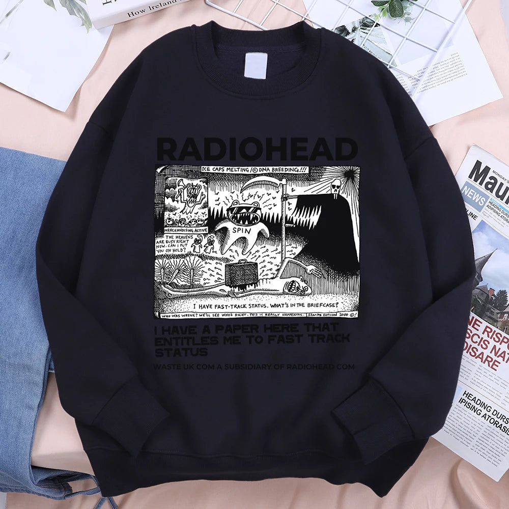 Funny Radiohead Print Clothing Men Women Hip Hop Loose Hoody Vintage Pullover Sweatshirt Autumn Fleece Fleece Pullover Couple