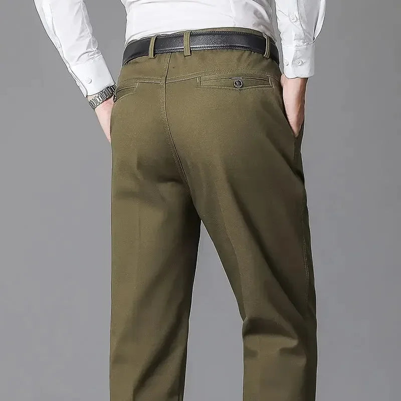 Men's Summer Thin Pants Classic Casual 100% Cotton Business Fashion Stretch Solid Comfortable Elastic Straigh Trousers KOACUS