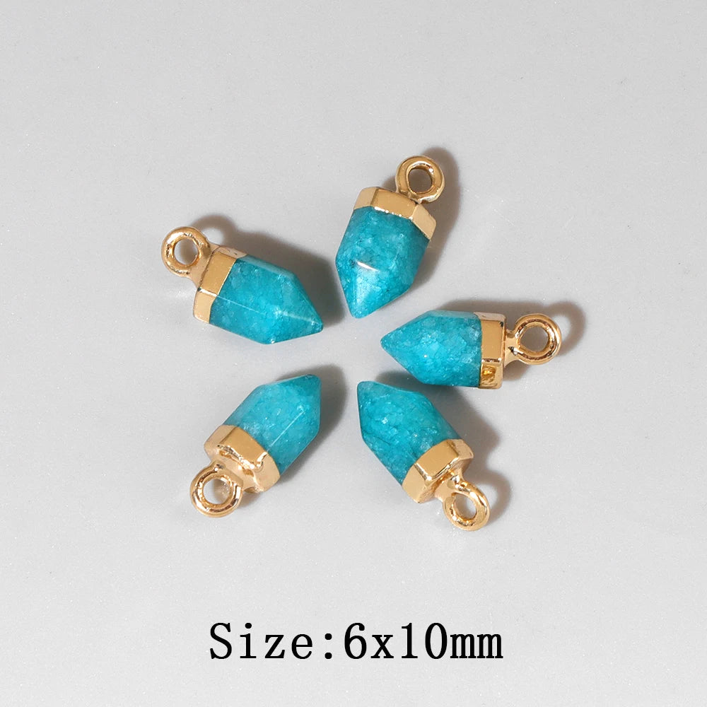 5pcs/lot Natural Bullet Shape Stone Pendant Amethysts Quartzs Tiger Eye Agat Charms For DIY Bracelets Necklace Earrings 6x10mm