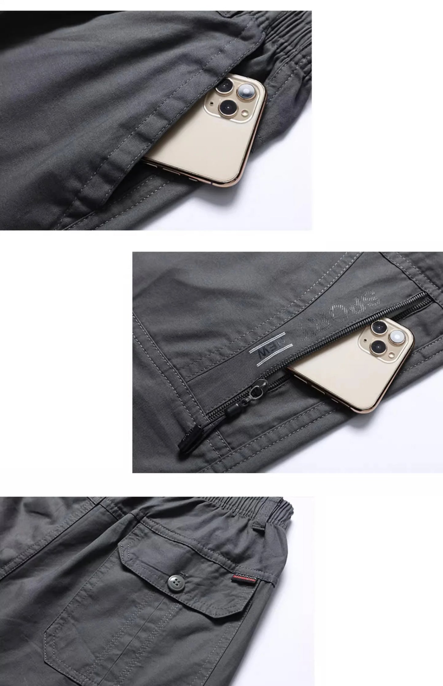 XL-6XL Work Pants Men's Summer Pure Cotton Casual Shorts loose and Slimming Work Pants Home Pants Large Pocket Zipper Decoration