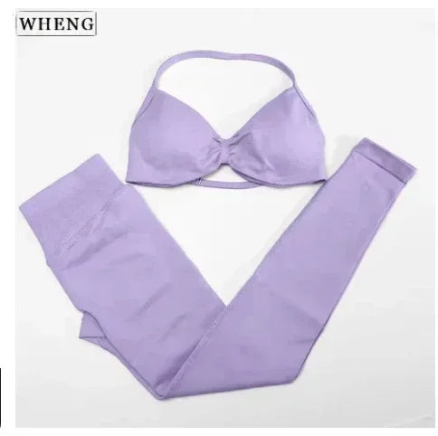 Four Seasons New Gym Fashion Yoga Gym Clothing Hip Pants Neck Bra Comfortable Dopamine Pilates Set