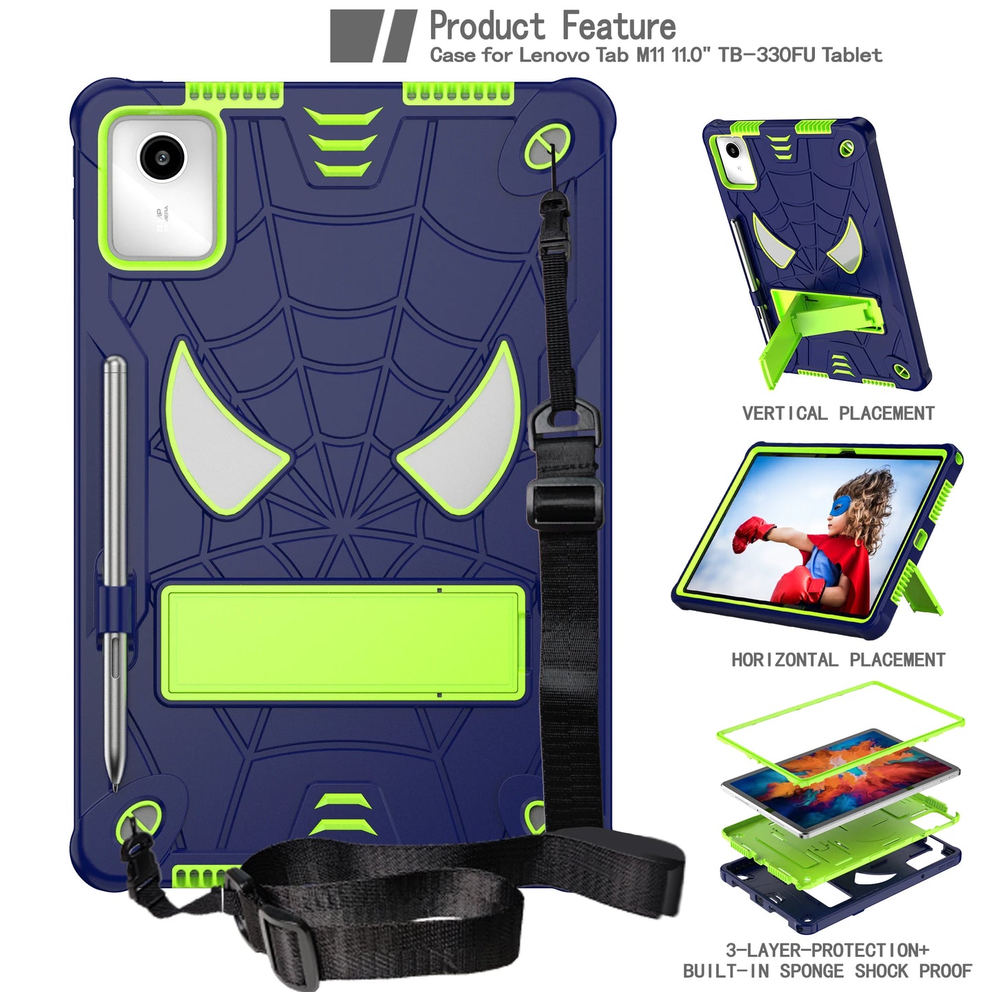 For Lenovo Tab M11 Xiaoxin Pad 2024 11 inch TB331FC TB330FU Lenovo Tab K11 Kids Safe Shockproof Spider Tablet Case Fundas Cover