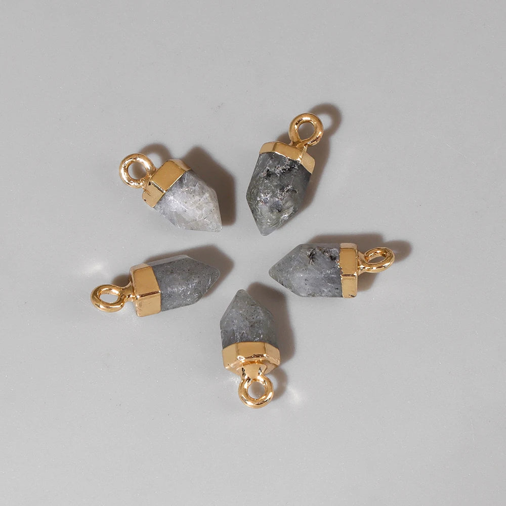 5pcs/lot Natural Bullet Shape Stone Pendant Amethysts Quartzs Tiger Eye Agat Charms For DIY Bracelets Necklace Earrings 6x10mm