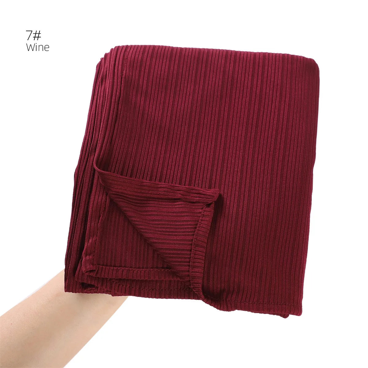 Fashion Elastic Ribbed Jersey Hijabs Solid Color Stripes Lightweight Thin Headscarf Muslim Women Soft Scarf Headwrap Long Shawl