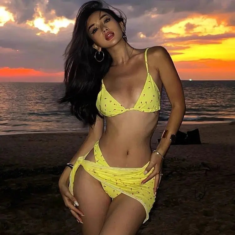 Sexy Bikini Tee-piece Set Separable Swimsuit Women's Small Chest Gathered Beach Vaion Bikini Nylon Polyester Spandex