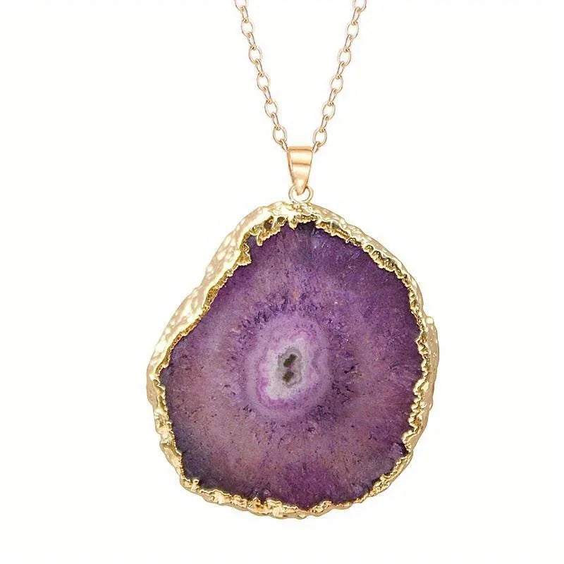 Natural Crystal Pendant Agate Necklace Healing Crystal Gemstone Irregular Polished Agate Slice Crystal Agate Decor Gift forWoman