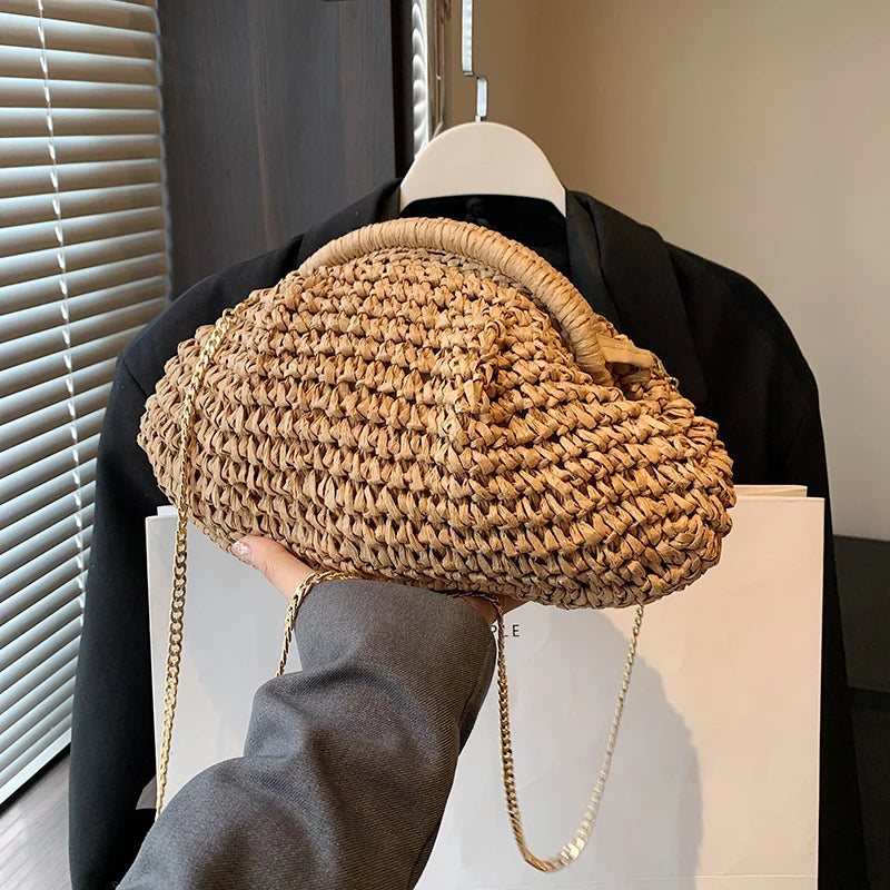 2024 Summer New Straw Weaving Crossbody Bag Fashionable and Casual Shell Bag Women's Shoulder Bag with Excellent Texture