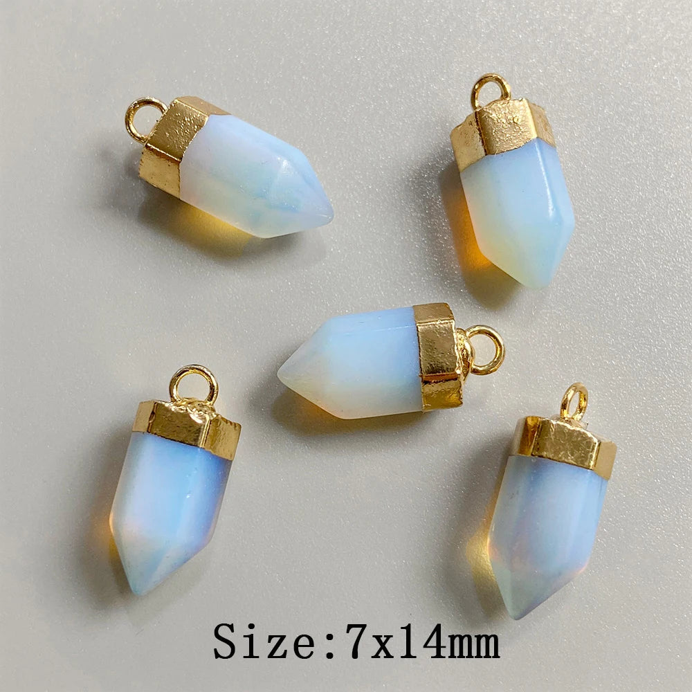 5pcs/lot Natural Bullet Shape Stone Pendant Amethysts Quartzs Tiger Eye Agat Charms For DIY Bracelets Necklace Earrings 6x10mm