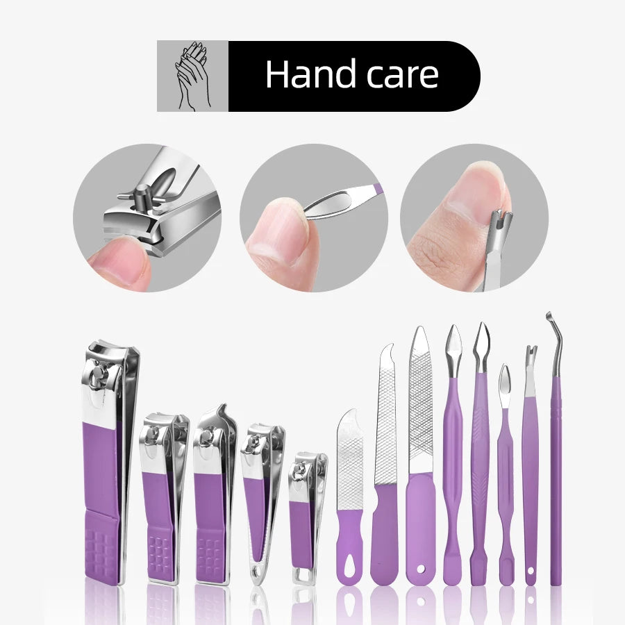 9/18/24/30 PCS Stainless Steel Manicure Set in Dazzling Purple & Blue - Modern Style Nail Clippers with Convex Blade, Non-Scente