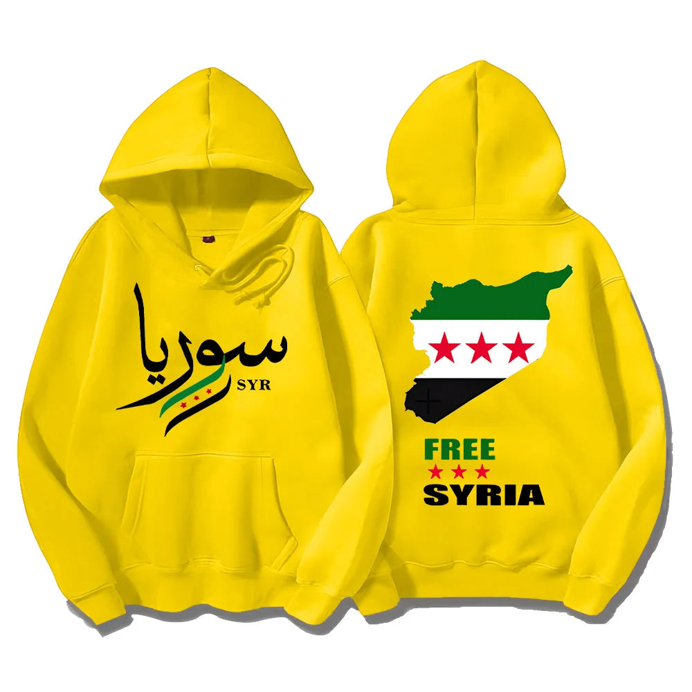 Syrian Freedom Hoodies Damascus Syria Pullovers Unique Syria Map Sweatshirts Anti-War Unisex Clothing Peaceful Protest Sudaderas