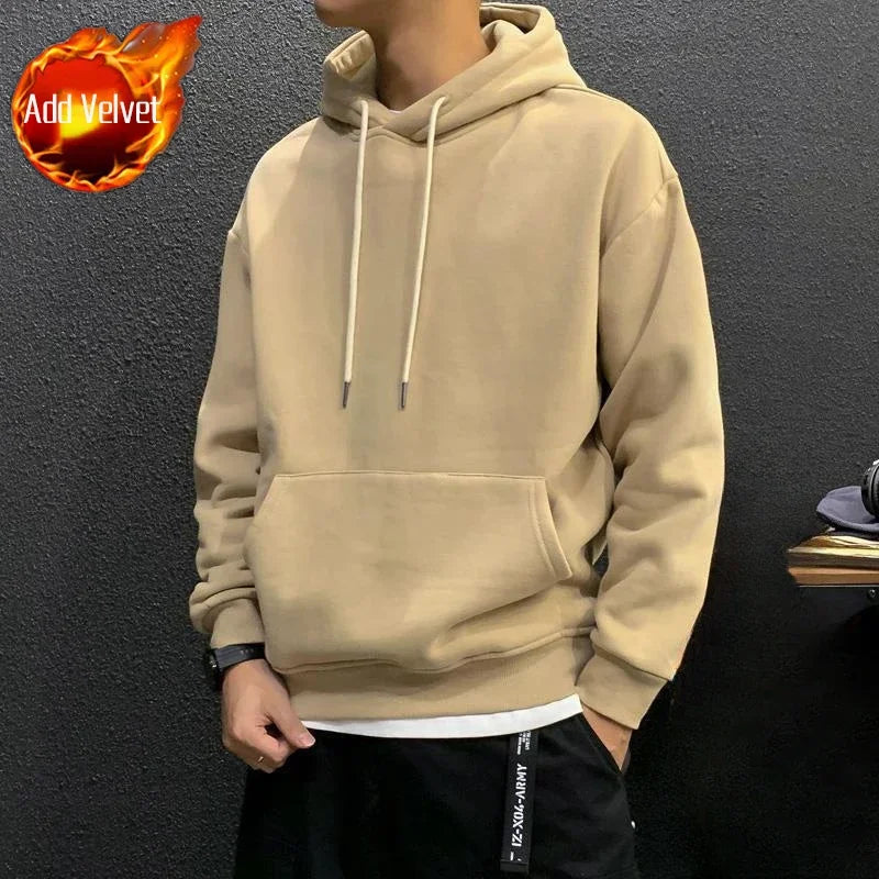 Sweatshirts For Man Fleeced Green Men's Clothing Hooded Hoodies Solid Simple Elegant Hot Offers Sweat Shirt Welcome Deal Cheap