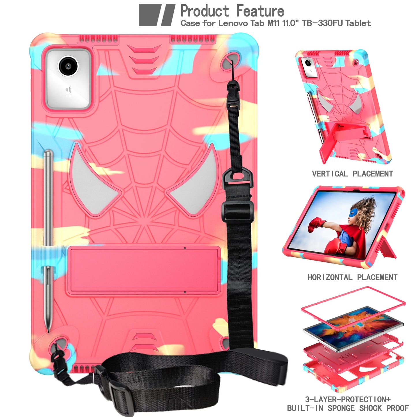 For Lenovo Tab M11 Xiaoxin Pad 2024 11 inch TB331FC TB330FU Lenovo Tab K11 Kids Safe Shockproof Spider Tablet Case Fundas Cover