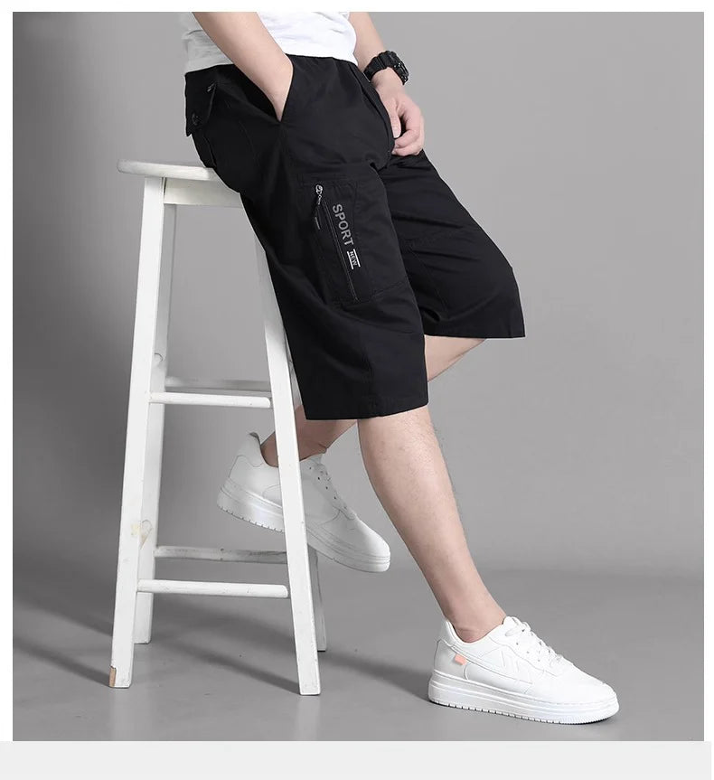 XL-6XL Work Pants Men's Summer Pure Cotton Casual Shorts loose and Slimming Work Pants Home Pants Large Pocket Zipper Decoration
