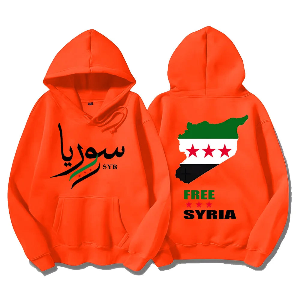 Syrian Freedom Hoodies Damascus Syria Pullovers Unique Syria Map Sweatshirts Anti-War Unisex Clothing Peaceful Protest Sudaderas