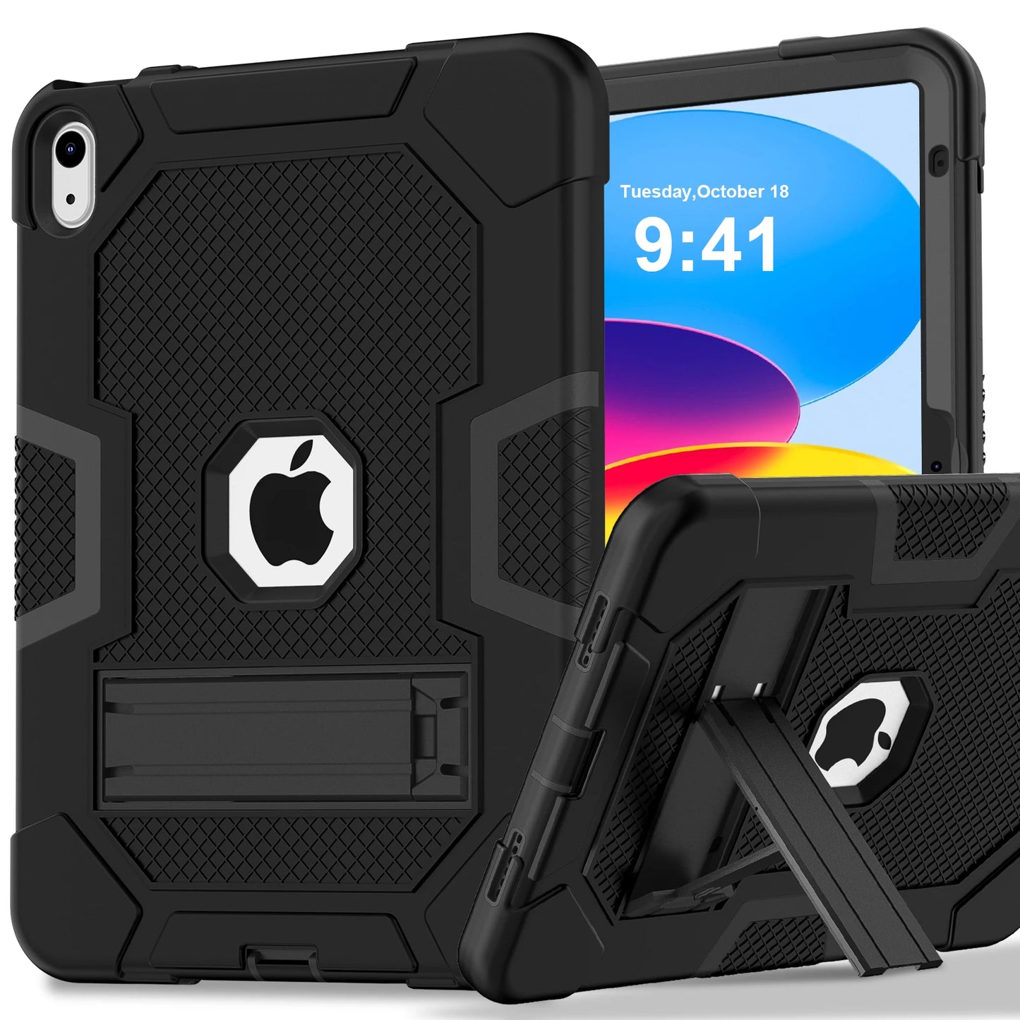 Pc Silicone Case For iPad 10.9 2022 10th 10.2 7-8-9th 9.7 2017 2018 5-6th Rugged Stand Cover For Mini 4 5 Shockproof Anti-Slip