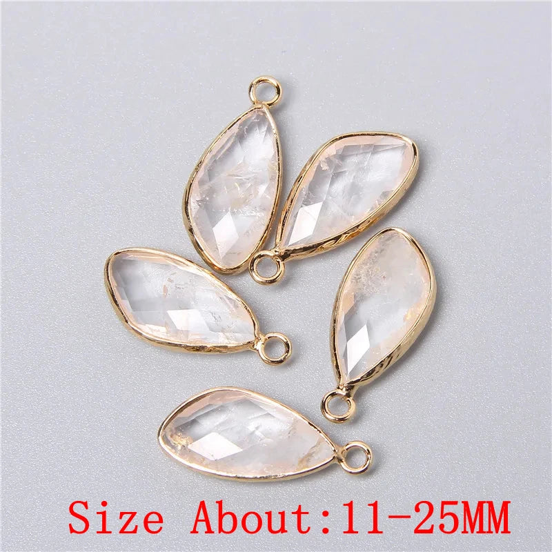 2pcs Natural Rose Clear Pink Quartz Labradorite Amethysts Stone Charm Pendant for Necklaces Earrings Jewelry Making Accessories