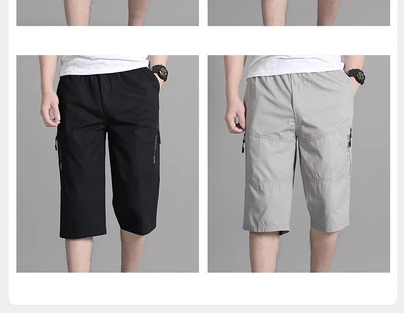 XL-6XL Work Pants Men's Summer Pure Cotton Casual Shorts loose and Slimming Work Pants Home Pants Large Pocket Zipper Decoration