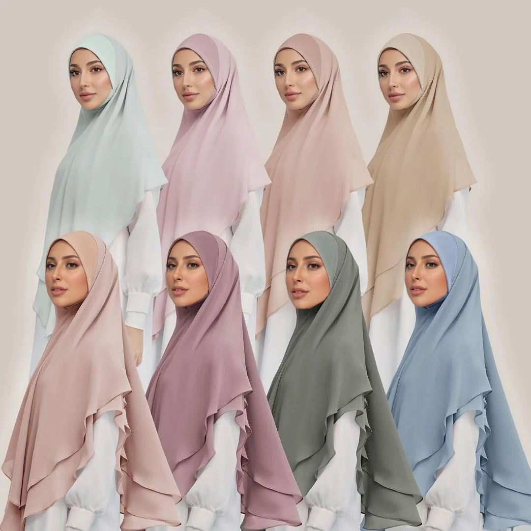 1pc Double layered Chiffon Ready to Wear Instant Hijabs Solid Headscarf Foulard Femme Musulman Shawl Wrap Bandana