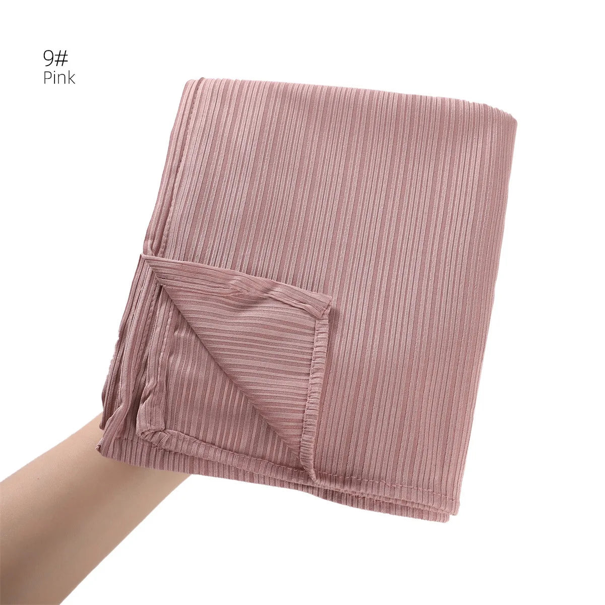 Fashion Elastic Ribbed Jersey Hijabs Solid Color Stripes Lightweight Thin Headscarf Muslim Women Soft Scarf Headwrap Long Shawl