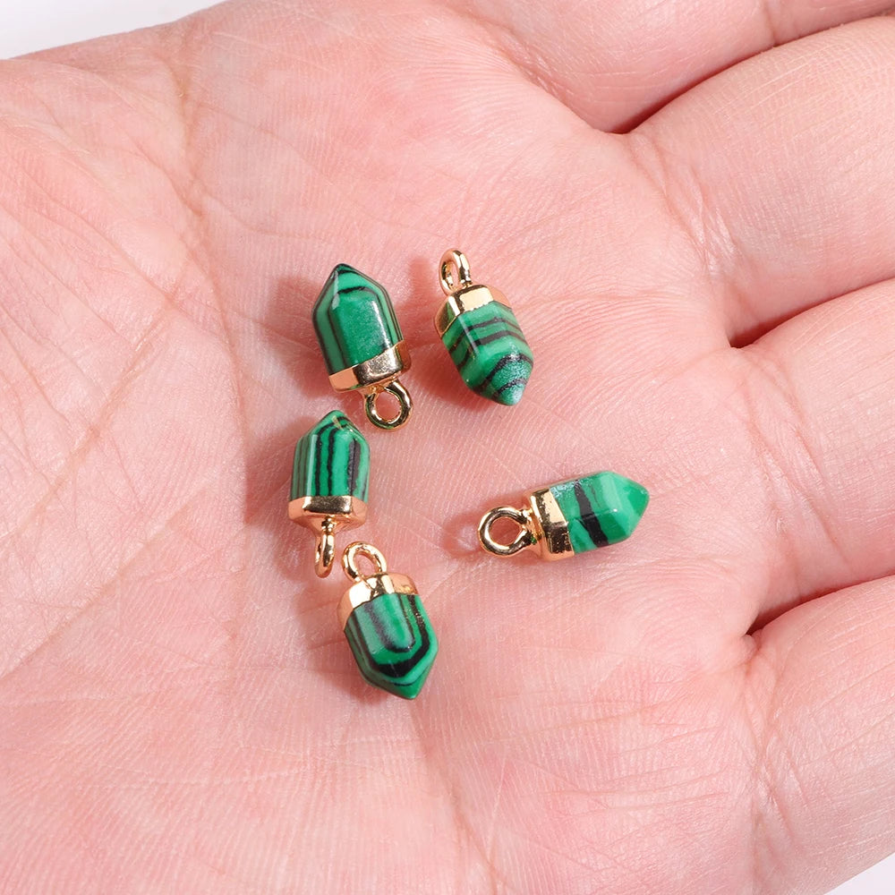 5pcs/lot Natural Bullet Shape Stone Pendant Amethysts Quartzs Tiger Eye Agat Charms For DIY Bracelets Necklace Earrings 6x10mm