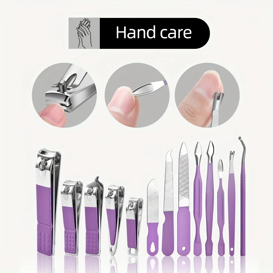 9/18/24/30 PCS Stainless Steel Manicure Set in Dazzling Purple & Blue - Modern Style Nail Clippers with Convex Blade, Non-Scente