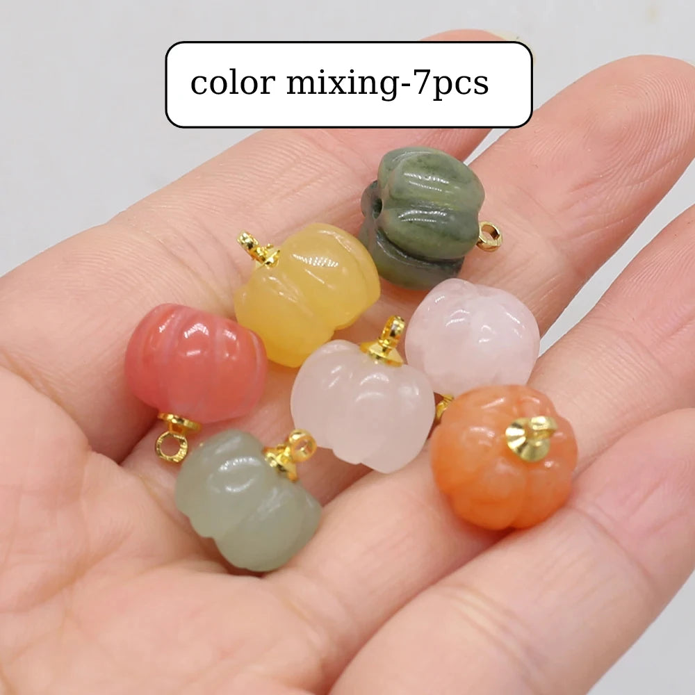 5pcs/Lot 13x13mm Natural Stone Red Agate Rose Quartz Pendant Charms Mini Pumpkin Charms for Jewelry Making DIY Necklace Earrings