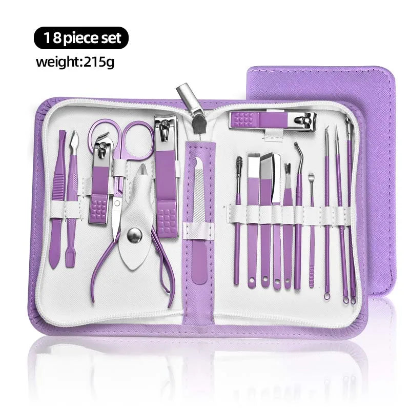 9/18/24/30 PCS Stainless Steel Manicure Set in Dazzling Purple & Blue - Modern Style Nail Clippers with Convex Blade, Non-Scente