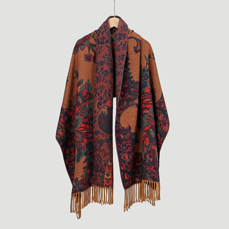 Winter Female Scarf Cashmere Shawls Wraps Women Floral Long Hijab Stoles Pashmina Bufanda Tassel Autumn Lady Headband 2022