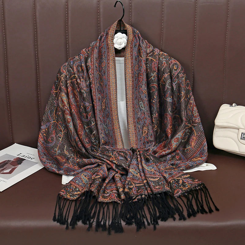 Retro Jacquard Paisley Tassels Hijab Scarf Cotton Viscose Women Muslim Hijab Shawls Big Size Long Wraps Ladies Fashion Headscarf