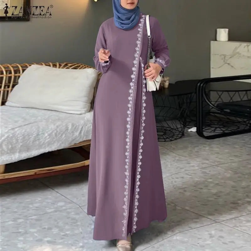 Spring Lace Crochet Maxi Dress Muslim Turkey Abaya Elegant Loose Vestidos Women Long Sleeve O Neck IsIamic Robe Kaftan
