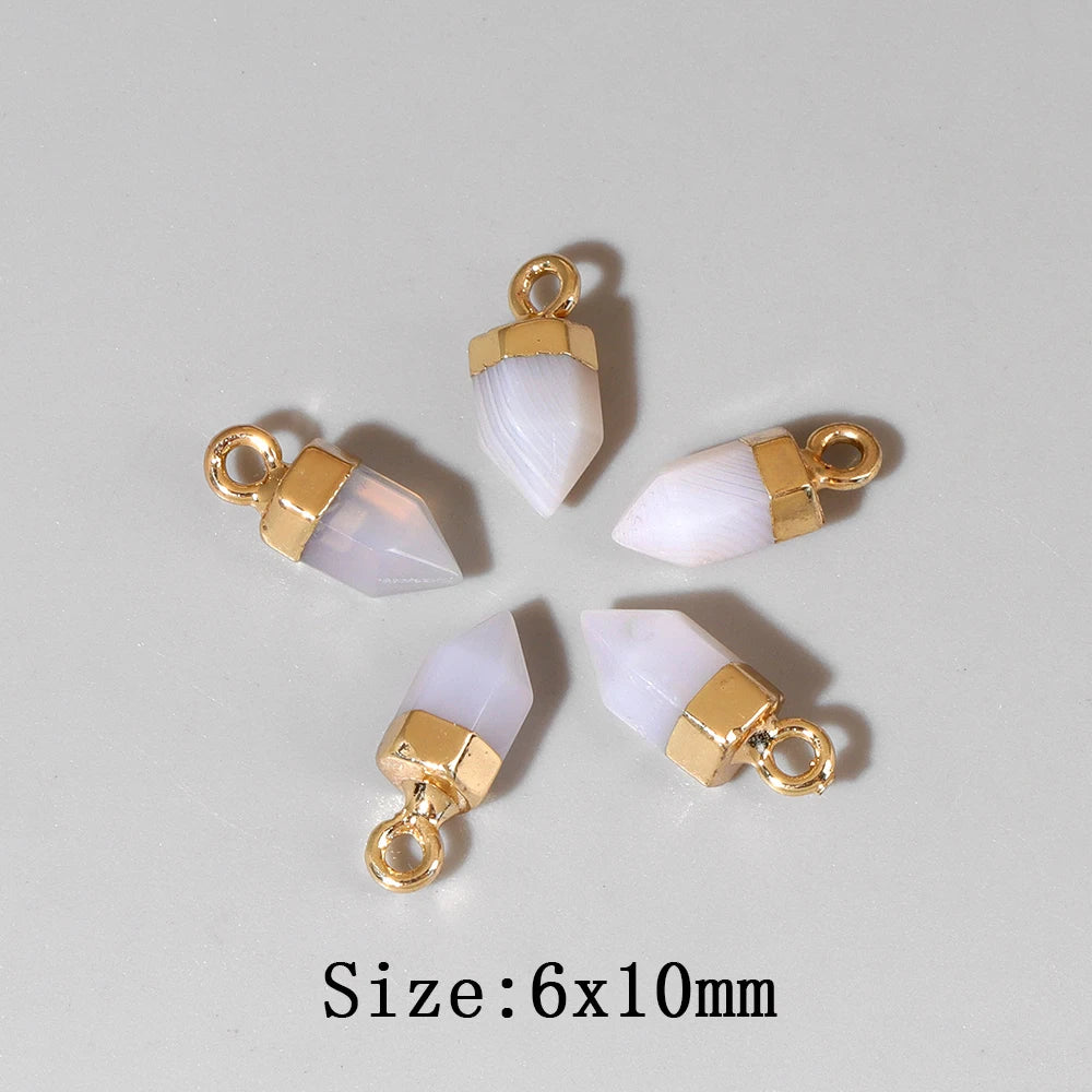 5pcs/lot Natural Bullet Shape Stone Pendant Amethysts Quartzs Tiger Eye Agat Charms For DIY Bracelets Necklace Earrings 6x10mm
