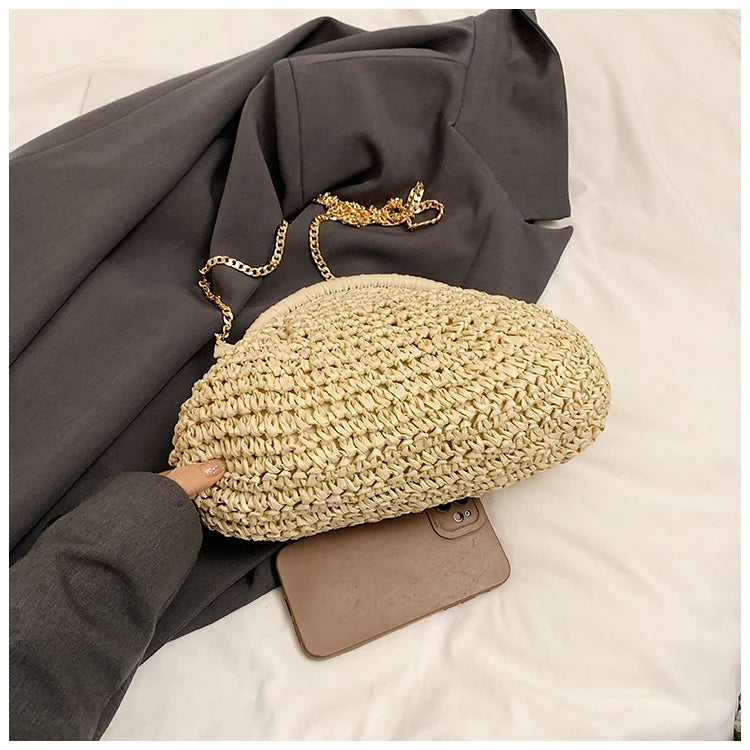 2024 Summer New Straw Weaving Crossbody Bag Fashionable and Casual Shell Bag Women's Shoulder Bag with Excellent Texture