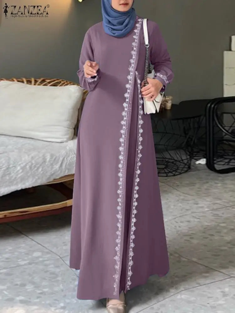 Spring Lace Crochet Maxi Dress Muslim Turkey Abaya Elegant Loose Vestidos Women Long Sleeve O Neck IsIamic Robe Kaftan