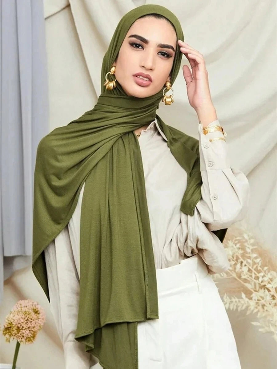 2024 New Muslim Women Jersey Hijab Scarf Solid Color Head Wrap Fashion Headscarf Turban Islam Veil Flexible Premium Modal