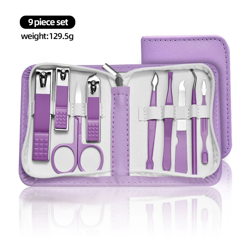 9/18/24/30 PCS Stainless Steel Manicure Set in Dazzling Purple & Blue - Modern Style Nail Clippers with Convex Blade, Non-Scente