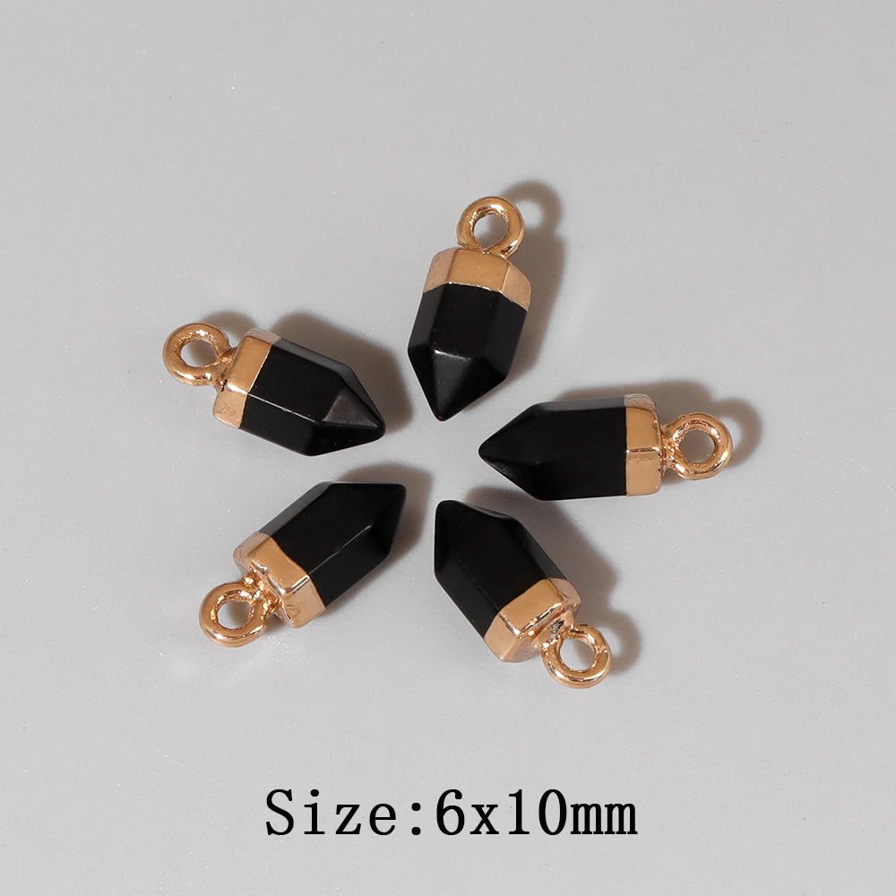 5pcs/lot Natural Bullet Shape Stone Pendant Amethysts Quartzs Tiger Eye Agat Charms For DIY Bracelets Necklace Earrings 6x10mm