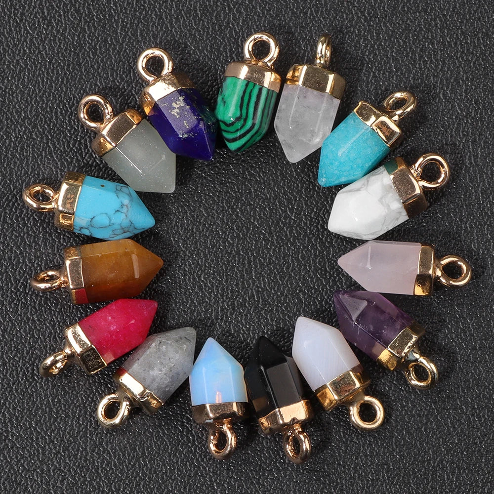 5pcs/lot Natural Bullet Shape Stone Pendant Amethysts Quartzs Tiger Eye Agat Charms For DIY Bracelets Necklace Earrings 6x10mm