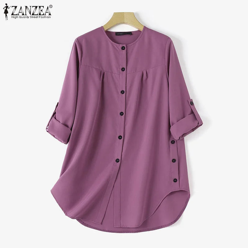 Fashion Abaya Muslim Blouse Woman Casual Holiday Baggy Shirt Long Sleeve O-Neck Tops Elegant Solid Islamic Clothing 2024