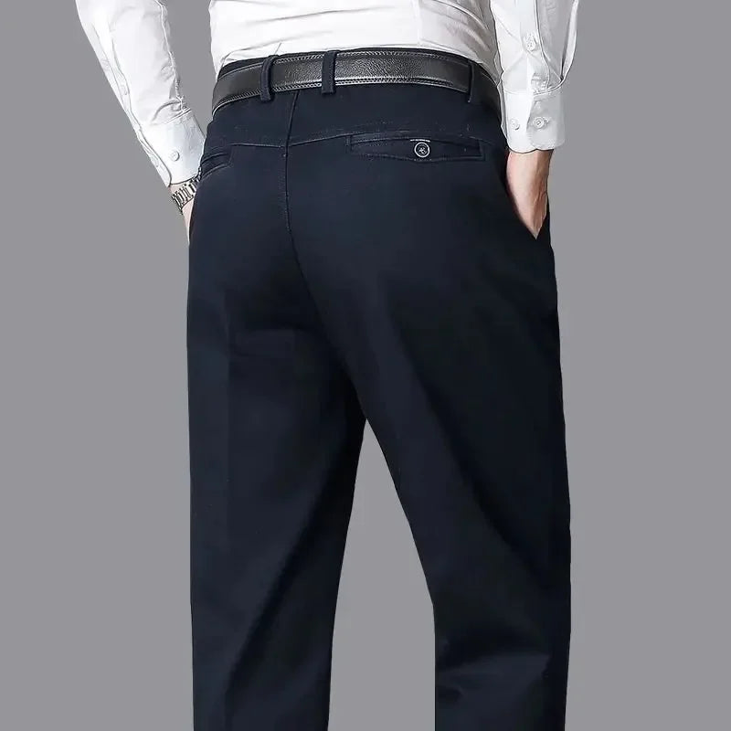 Men's Summer Thin Pants Classic Casual 100% Cotton Business Fashion Stretch Solid Comfortable Elastic Straigh Trousers KOACUS
