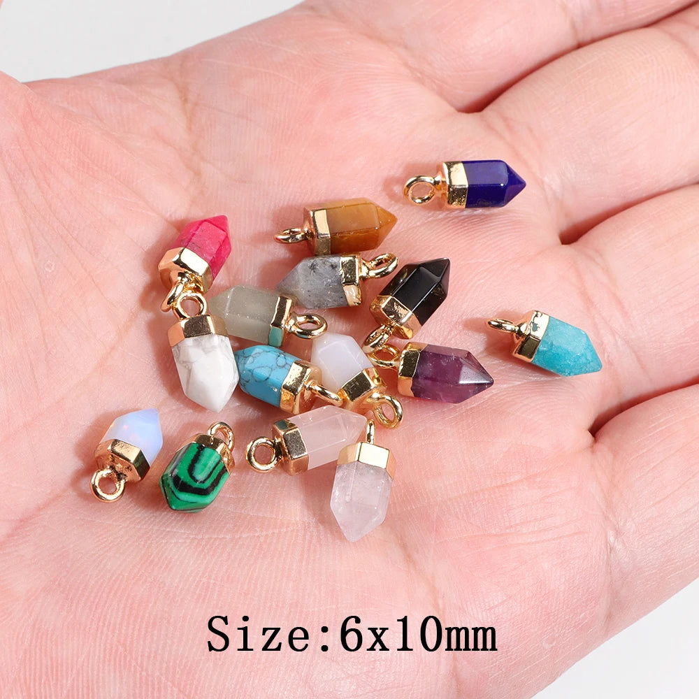 5pcs/lot Natural Bullet Shape Stone Pendant Amethysts Quartzs Tiger Eye Agat Charms For DIY Bracelets Necklace Earrings 6x10mm