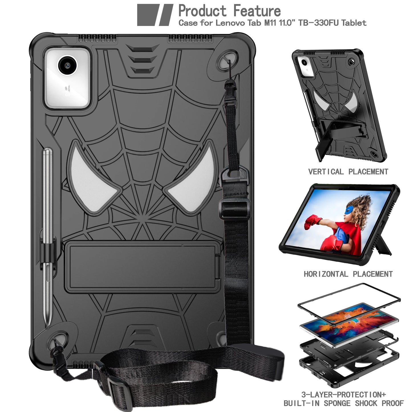 For Lenovo Tab M11 Xiaoxin Pad 2024 11 inch TB331FC TB330FU Lenovo Tab K11 Kids Safe Shockproof Spider Tablet Case Fundas Cover