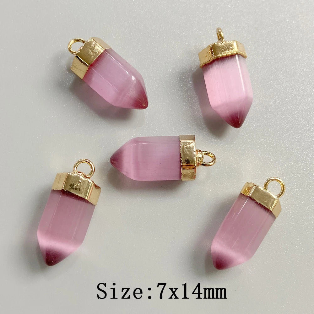 5pcs/lot Natural Bullet Shape Stone Pendant Amethysts Quartzs Tiger Eye Agat Charms For DIY Bracelets Necklace Earrings 6x10mm