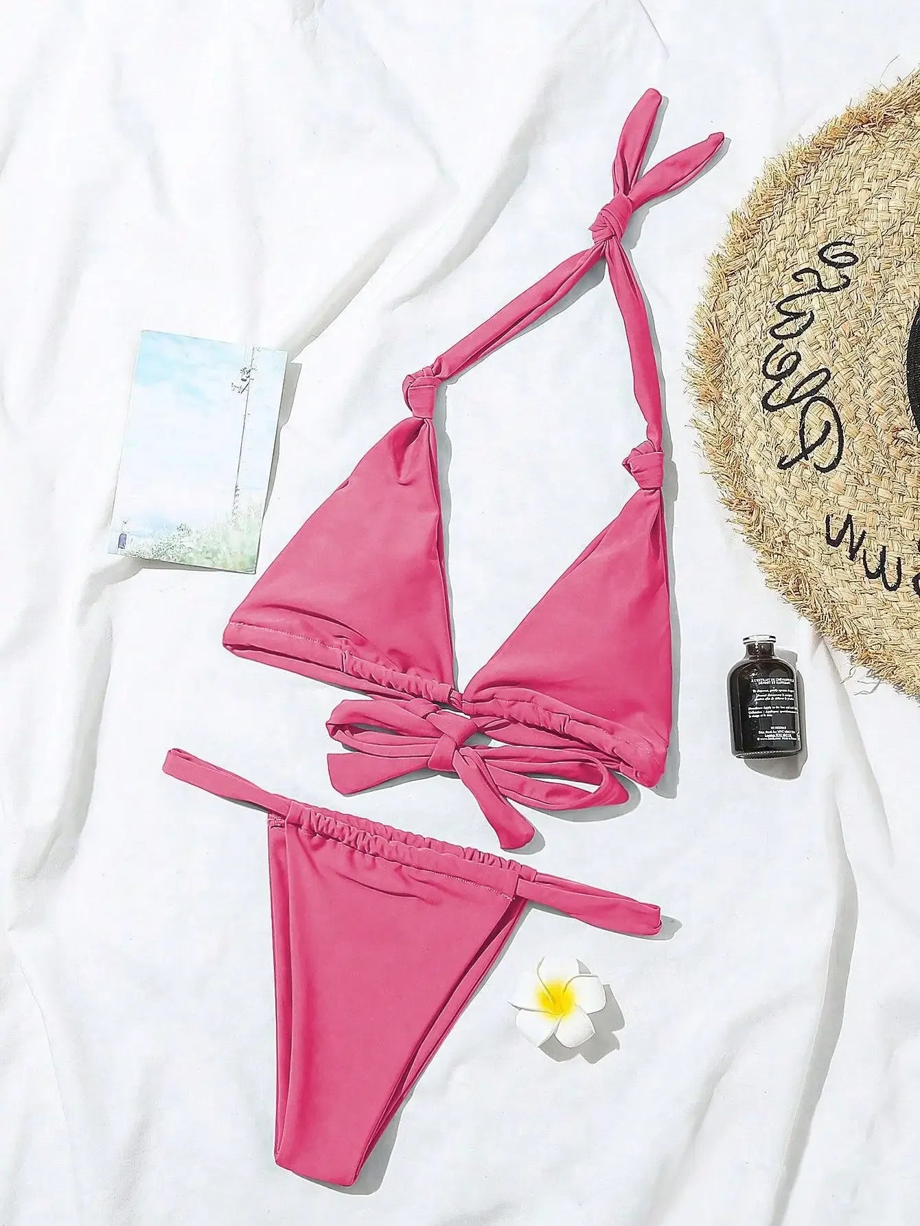 2PCS Women's Sexy Summer Pleated Lace With Backless Beach Vacation Bikini