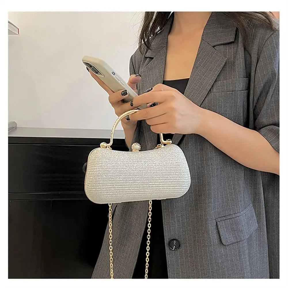 Wedding Bridal Beaded Women Evening Bag Dinner Bag Chain Shoulder Handbags Elegant Rhinestones Clutch Egg Shape Evening Bag