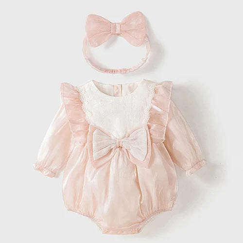 Baby Girl Clothing Autumn Spring Lovely Princess Style Lace Panel Toddler Baby Girl Romper+Hat Infant Baby Girls Jumpsuit