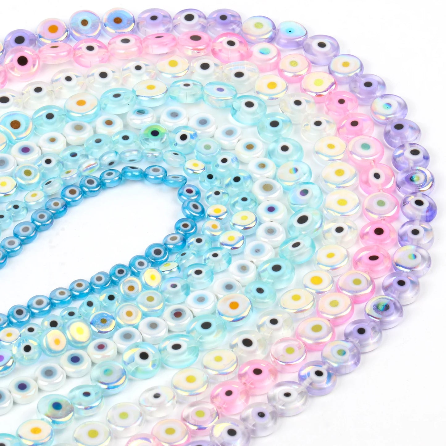 8mm Evil Eye Millefiori Lampwork Glazed Glass Bead AB Colors Flat Round Disc Beads for Jewelry Making Bracelets Accessories 15''