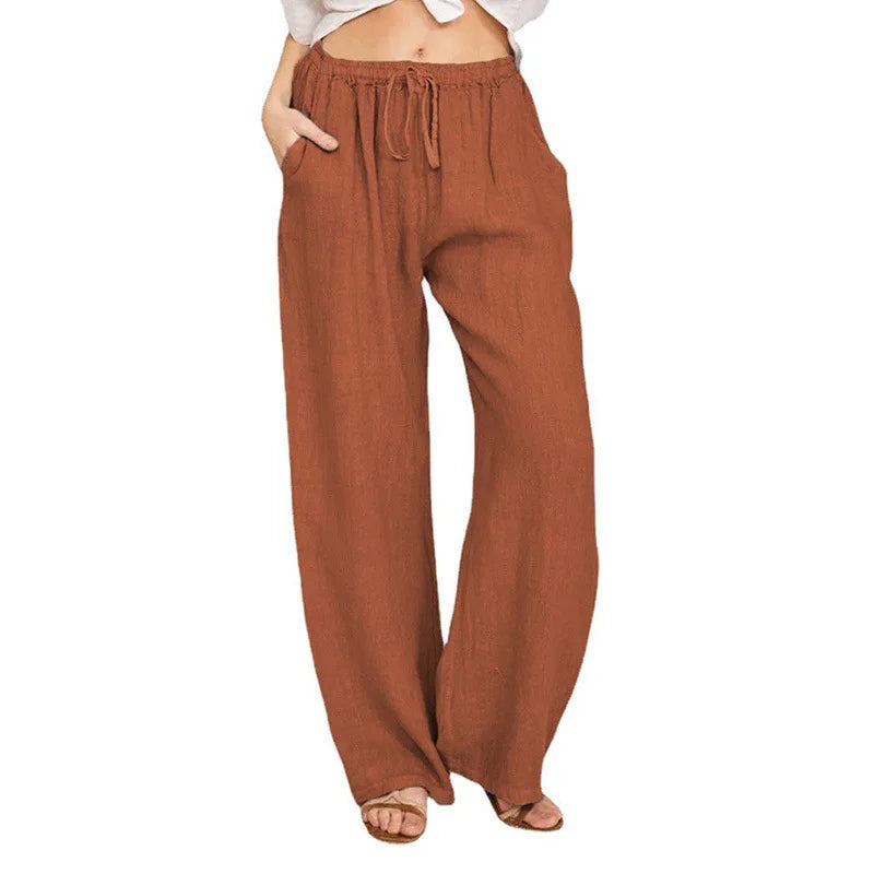 Women's simple soild-color drawstring casual pants,They are loose, trendy, straight-tube style, lazy and comfortable.