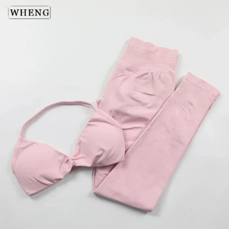Four Seasons New Gym Fashion Yoga Gym Clothing Hip Pants Neck Bra Comfortable Dopamine Pilates Set