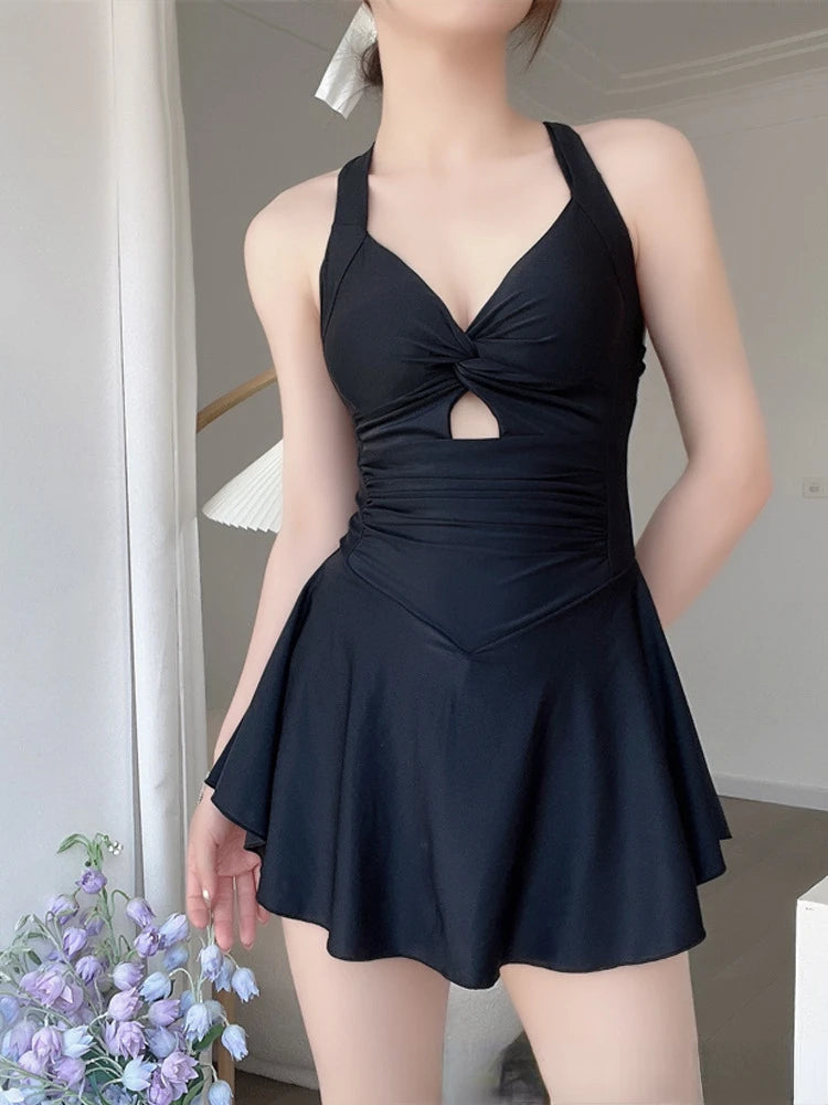 Women Hanging Neck Sweet Cute Swimwear Sexy One-piece Beach Wear Swim Suit Beach Dress Swimsuit High Waist Bathing Suit For Girls